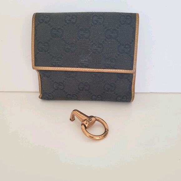 GUCCI Logo Canvas Leather Card Wallet Medium Monogram Bifold Black Unisex Fair - Picture 2 of 12